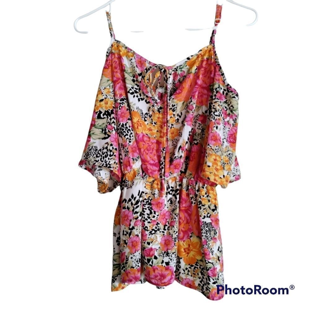 𝅺guess women's multicolor flower printcold shoulder blouse size S